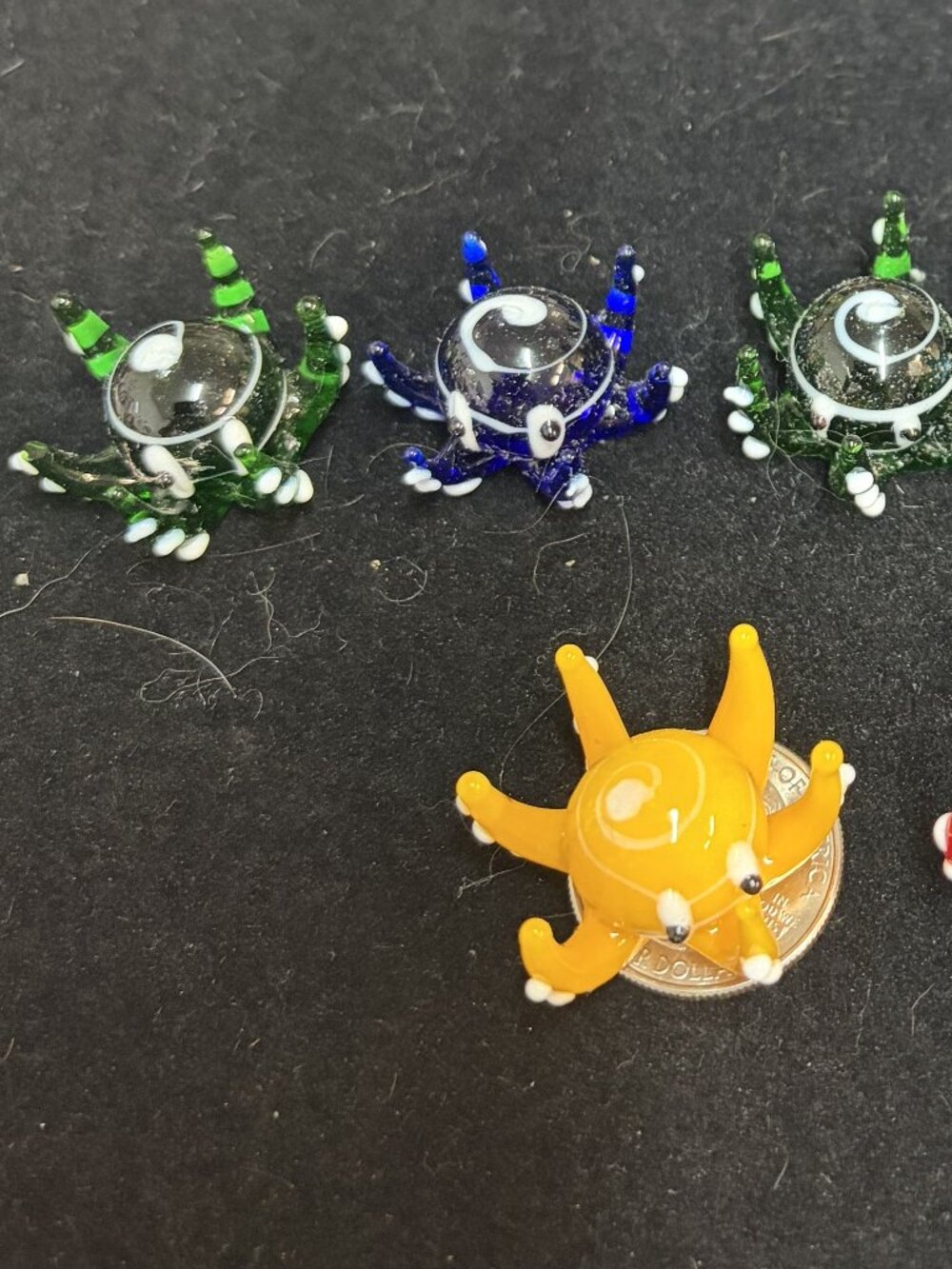 Set of 7 Handmade Mini Glass Blown Octopus Figurines